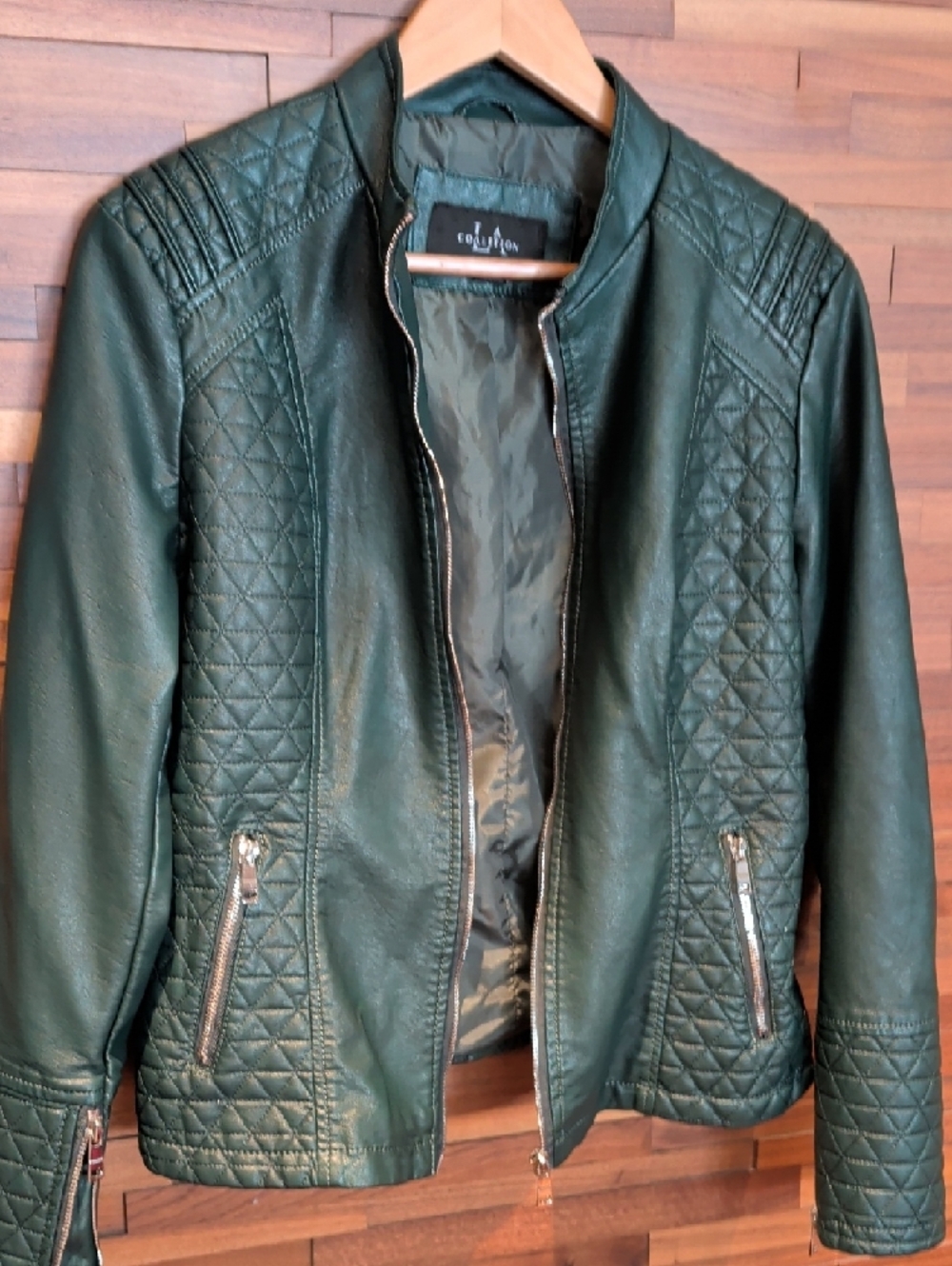Quilted Faux Leather Moto Jacket in Forest Green - Picture 9 of 9